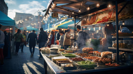 a street market with peopleの素材