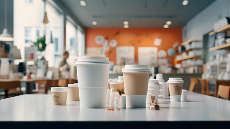 a table with cups on itの素材