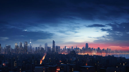 a city skyline at nightの素材