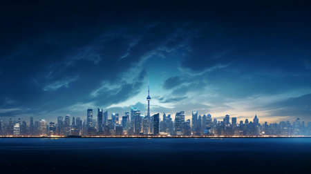 a city skyline at nightの素材