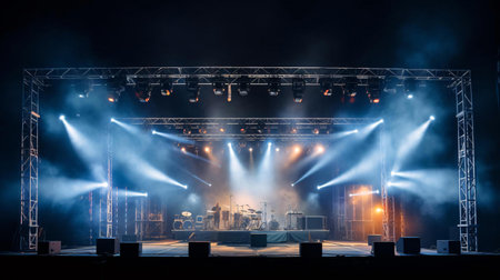 a stage with a large crowd and a large stage with lightsの素材