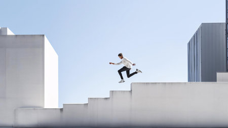 a man jumping in the airの素材