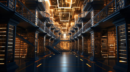 a library with books on shelvesの素材