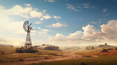 a windmill in a fieldの素材