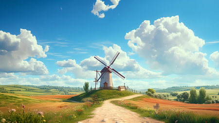 a windmill on a hillの素材