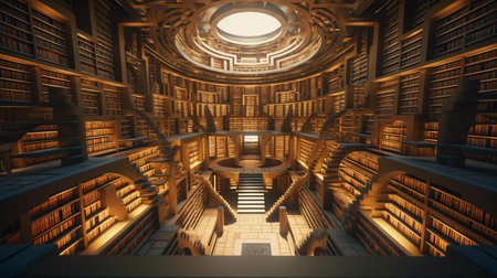 a library with many booksの素材