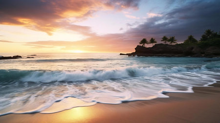 a beach with waves crashing on itの素材