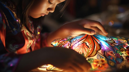 a person holding a colorful objectの素材