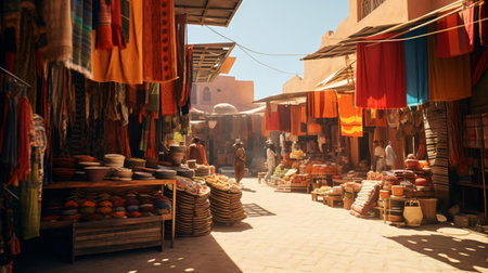 a street with people and merchandiseの素材