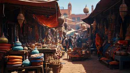 a street with many shops and peopleの素材