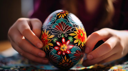 a person holding a decorated eggの素材