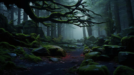 a stream with rocks and treesの素材