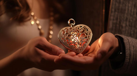 a person holding a red and gold objectの素材