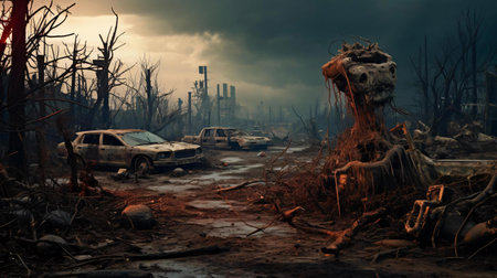 a video game of a skeleton and a car and a city in the backgroundの素材