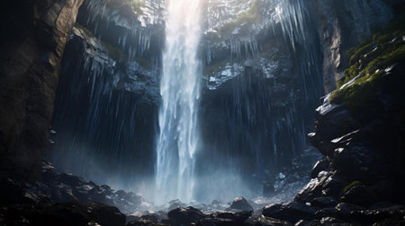 a waterfall in a caveの素材