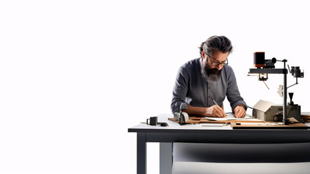 a man sitting at a deskの素材