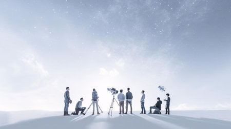a group of people standing on a snowy hillの素材