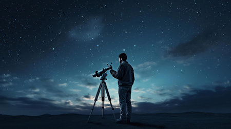 a man standing next to a cameraの素材