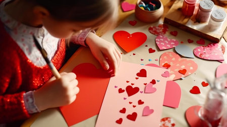 a child painting on a tableの素材