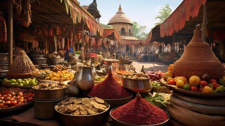 a market with fruits and vegetablesの素材