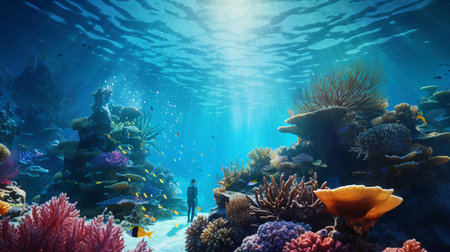 a person standing in a fish tankの素材