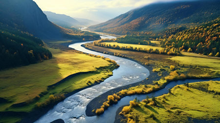 a river running through a valleyの素材