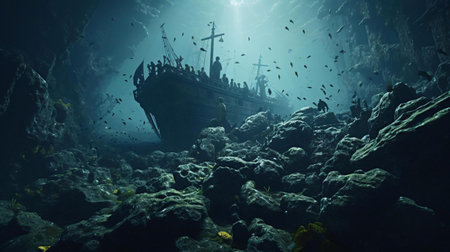 a ship in the waterの素材