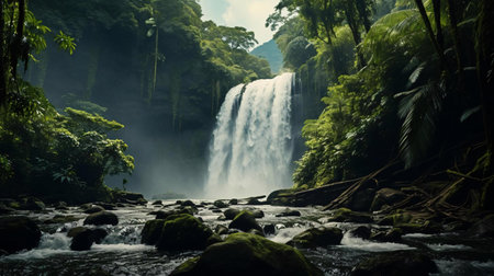 a waterfall in a forestの素材