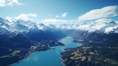 a lake surrounded by mountainsの素材