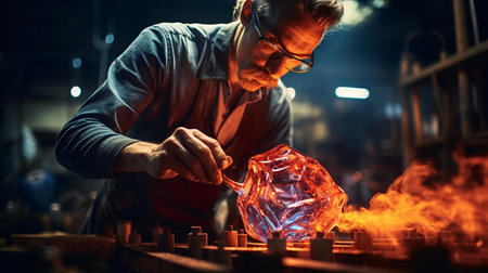 a man putting a fire in a furnaceの素材