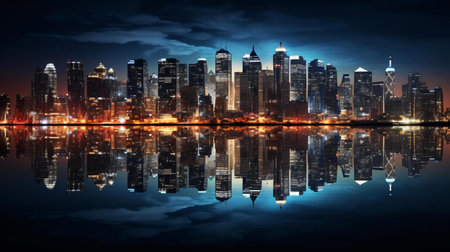 a city skyline at nightの素材
