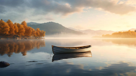 a boat on a lakeの素材