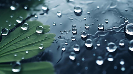 water droplets on a leafの素材