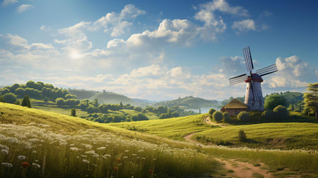 a windmill in a fieldの素材