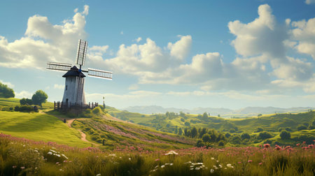 a windmill on a hillの素材