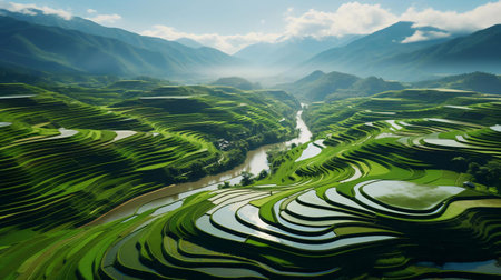 a river running through a valleyの素材