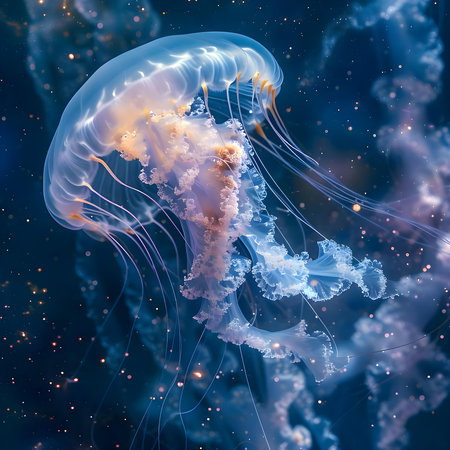 a close up of a jellyfish in a body of waterの素材