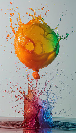 Colorful balloons with splashes of water on a white background.の素材