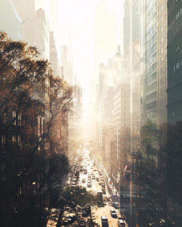 Cityscape of New York City, USA. 3D Renderingの素材