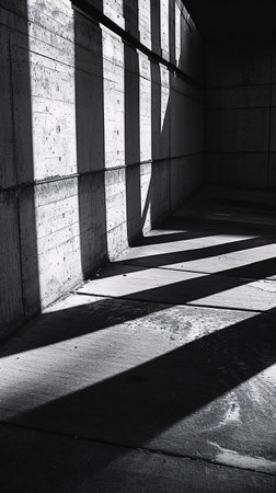Abstract architecture background with shadow on concrete wall. Black and white.の素材