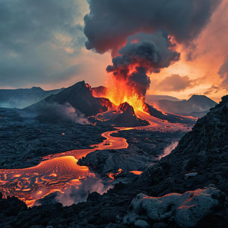 Volcanic eruption in Hawaii Volcanoes National Park, USAの素材