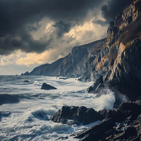 Stormy seascape. Dramatic overcast sky. Crimea, Ukraine, Europe. Beauty world.の素材