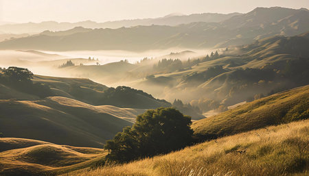 Beautiful sunrise over the hills in Tuscany, Italy.の素材