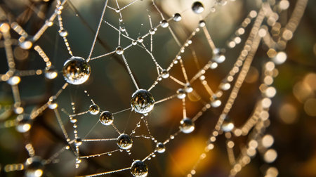 spider web with dew drops close up, shallow DOFの素材
