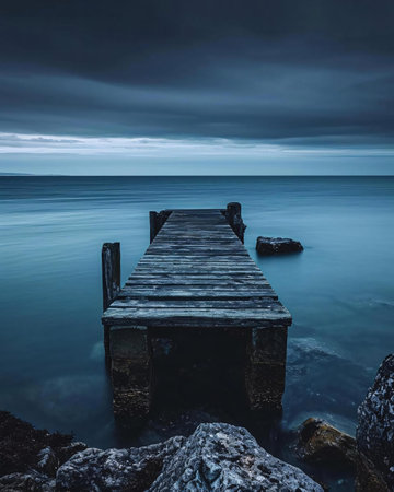 Dramatic seascape with jetty. Long exposure.の素材