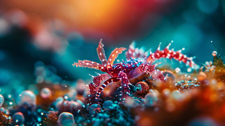 A close up of a starfish on a coral reef. Shallow depth of fieldの素材