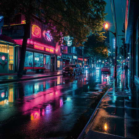 Night view of a street in Melbourne.の素材