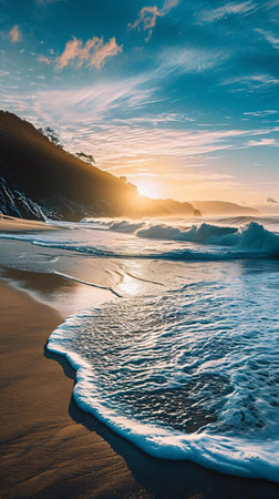 Beautiful sunset at the beach in South Island, New Zealand.の素材