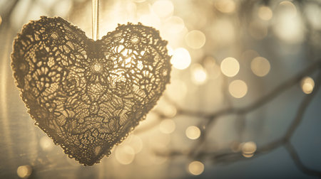 Lace heart on a bokeh background. Vintage style.の素材
