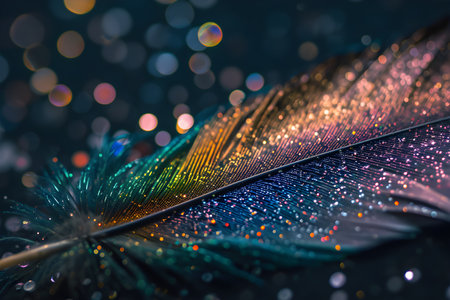 Feather of a bird on a bokeh background. Macroの素材